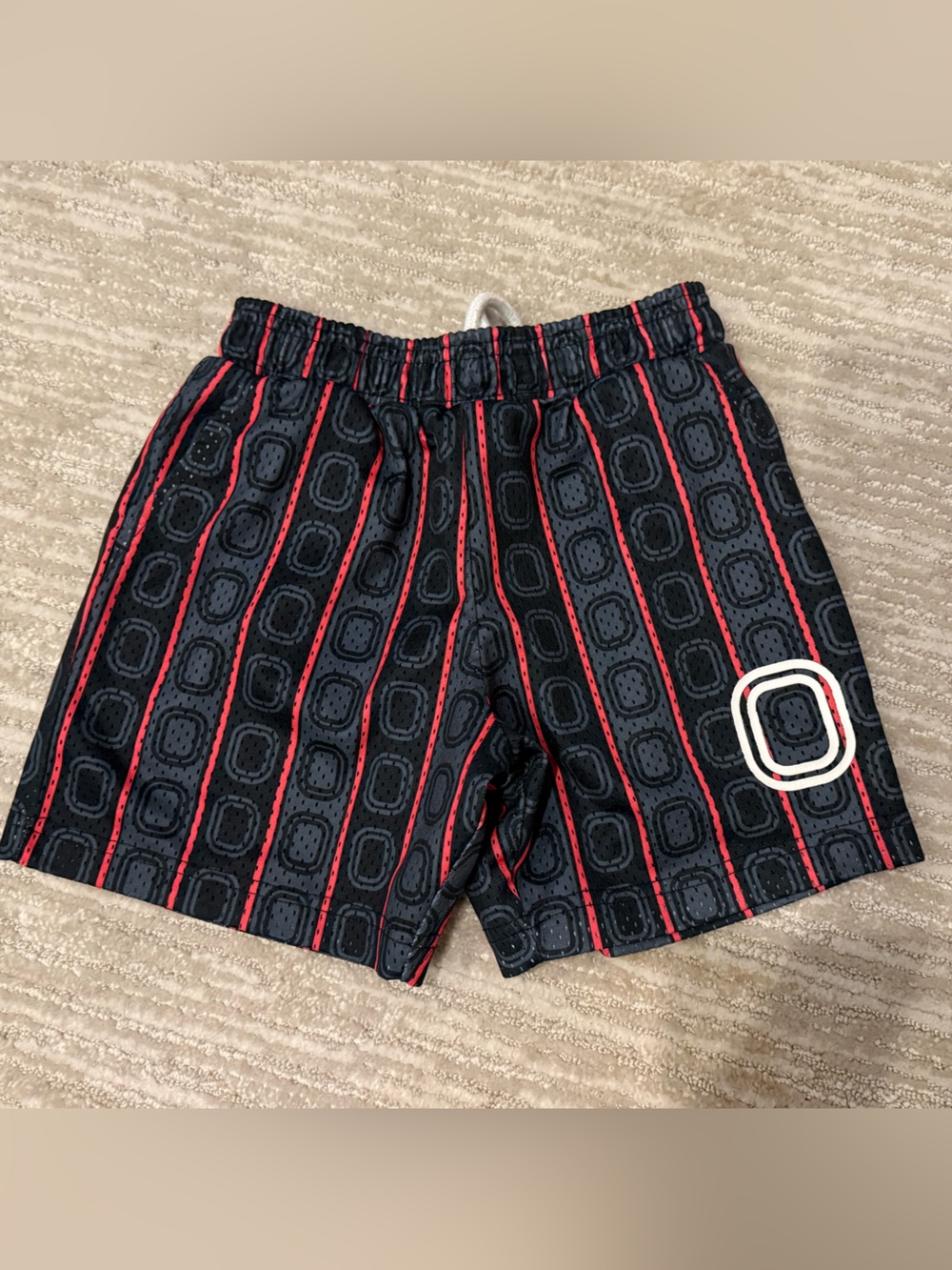 Overtime Kids O Pinstripe Mesh Shorts in Black, Grey & Red - Boys Small
